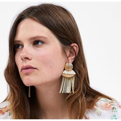 JURAN 2019 Vintage Metal Chain Tassel Statement Dangle Drop Earrings For Women Trendy Metal Geometric Earrings Jewelry Bijoux