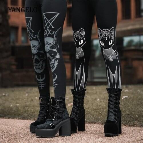 Yangelo Mall Goth 3D Skull Pattern Print Pants Streetwear High Waist Bodycon Pants Harajuku Women Autumn Elastic Waist Trousers