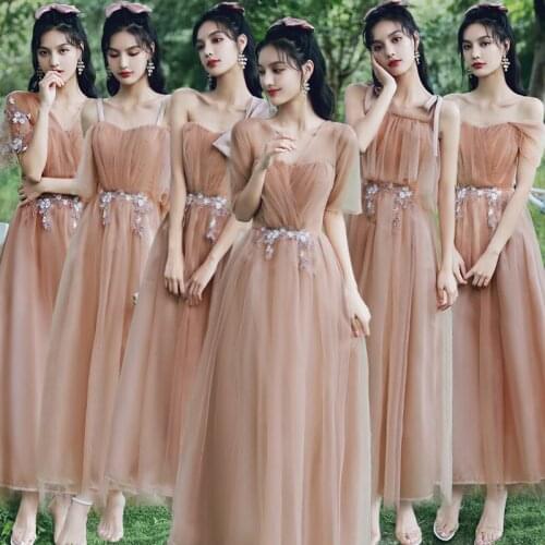 Vantage Bridesmaid Dresses Women 2 Colors High Waist A-line V-neck Wedding Mesh Patchwork Robe De Cocktail 9169
