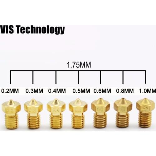10pcs/lot 3D printer nozzle 0.2/0.3/0.4/0.5/0.6/0.8/1.0mm J-head V5/V6 Extruder nozzle For 1.75mm Filament Makerbot RepRap