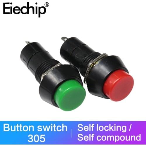10pcs/lot PBS-305 Push button switch 1A250V AC 12MM Self-reset Self-locking plastic Round button switch Red/Green power switches