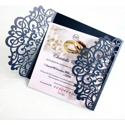 10pcs/lot Navy Blue Business Invitations Wedding Event Party Invitation Cards With Ribbon Party Supplies