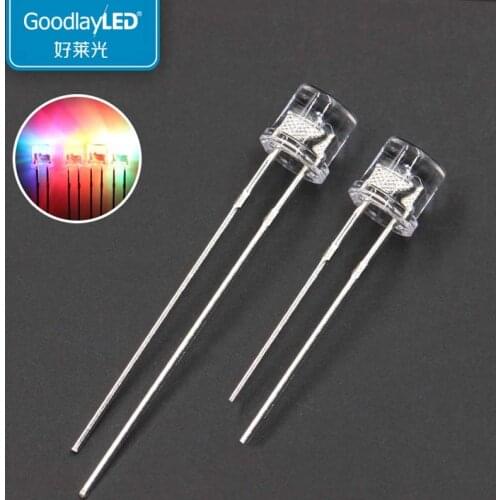 1000PCS 5mm flat head transparent seven color fast flash slow flash high brightness lamp bead direct plug DIP LED