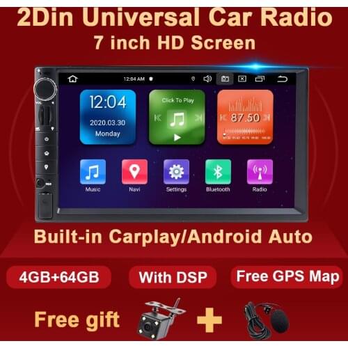 2 Din Android 10 Car Radio Multimedia Video Player For Universal 7 inch Screen Tap Recorder DSP Carplay Android auto GPS Navi