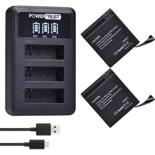 2Pcs 3.8V 1000mAh Original SJCAM SJ7 Star Li-ion Battery + LED 3-Slots USB Battery Charger for sjcam SJ7 Action Camera