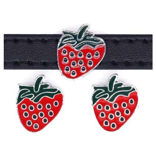 20,50)PCS/lot 8MM Strawberry Slide Charms Fit For 8mm DIY Leather Bracelet Keychains Fashion Jewelrys Making
