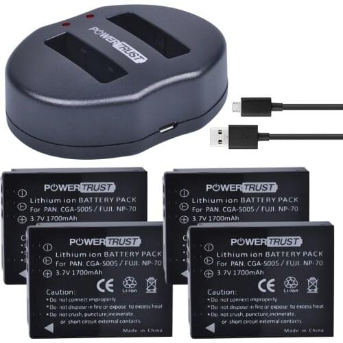 4Pcs 3.7V 1700mAh CGA-S005 CGA S005 CGAS005 Battery+ Dual USB Charger for PANASONIC DMW-BCC12 DMC-FX8 FX9 FX10 FX12 FX50 FX150