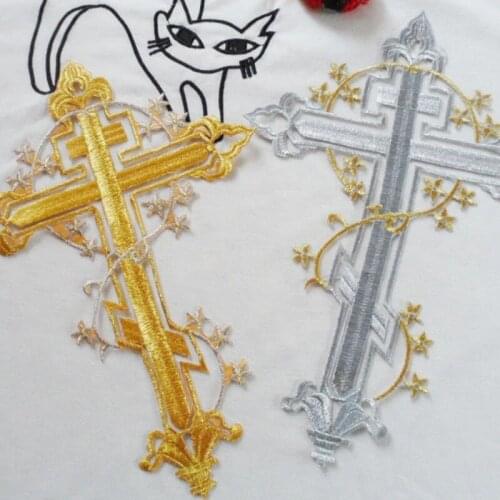 6pcs/lot Large Cross Gold Silver Embroidery Patch Clothing Decoration Accessories Flower Vintage Dress Cheongsam Stage Iron