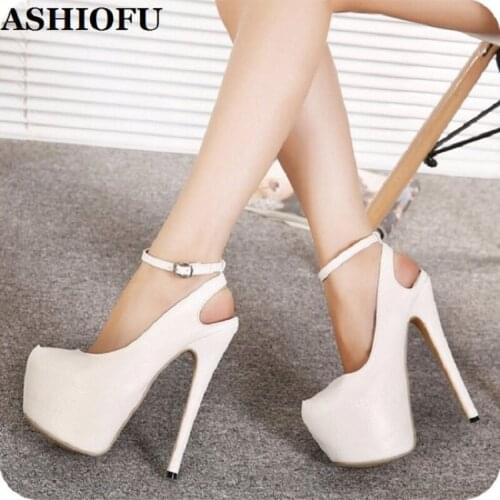ASHIOFU Handmade Super Heel Women Pumps Slingback Sexy Night-club Party Dress Shoes Round-toe Evening Fashion Dance Court Shoes