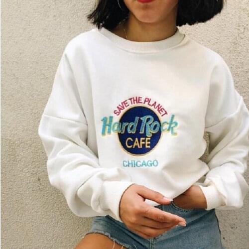 White Embroidered Letter Loose Casual Sweatshirt Women Plus Size Pullover Long Sleeve Sports Teens Autumn Winter 2020 Fashion