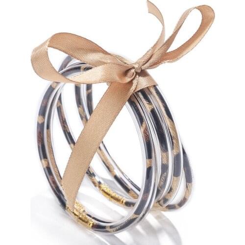 Free Shipping Friendship leopard pink silver gold Glitter Jelly silicone bracelet wristband bangle