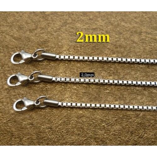 Free shipping 2mm stainless steel necklaces square box chains fashion mens male womens jewelry parts chains wholesale 20pcs