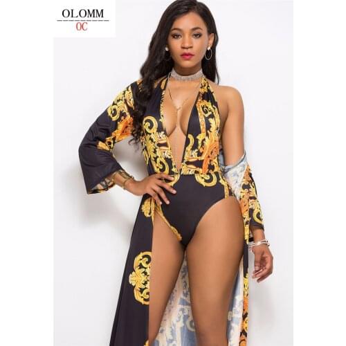 European and American young womens bikini fashion Sexy printing cloak + split swimsuit Beach sun protection clothing YY10