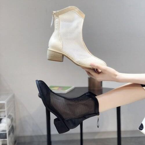 2021 Summer Shoes Women Boots Breathable Ladies Mesh Sandals Woman Footwear Zipper Black White Mesh Ankle Botas Female Pumps
