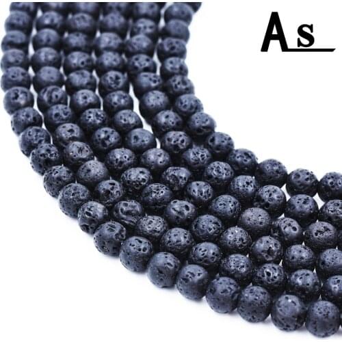 Asingeloo Natural Stone Beads for Jewelry Making 4-14mm DIY Black Volcanic Lava Beads Rounds Volcanic-Stone Wholesale