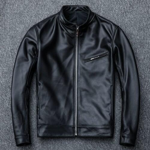 Black Slim 2020 Luxury Sheepskin Jackets Mens Casual Motorcycle Genuine Leather Bomber Aviator Jacket Biker Short Coats