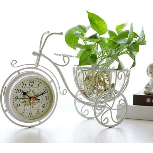 Bicycle Flower Basket Double-Sided Clock Craft Gift Decoration Desk Clock Ornaments Office Desk Clock Creative Iron Art