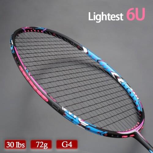100% Full Carbon Fiber Double Face Badminton Rackets Ultralight 6U 72g Max Tension 30LBS Training Racquet Strings Bags Speed