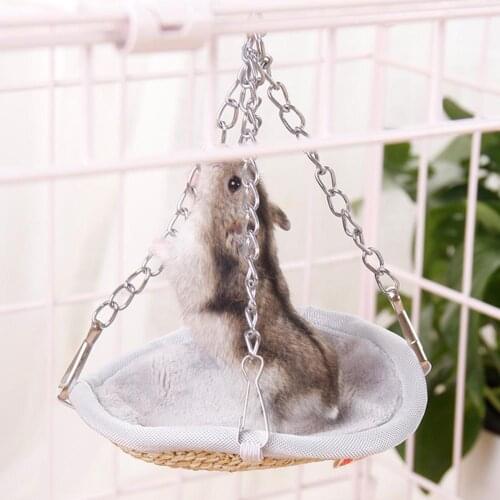 Pets Hammock Cotton Hamster Mouse Hanging Cat Bed Straw Woven Guinea Pig Hamster Round Hammock Hanging Nest Small Pet Supplies