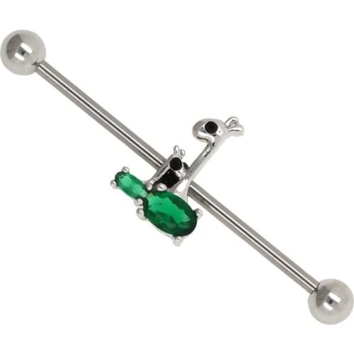 JHJT 14G/1.6mm Industrial Barbell Piercing Stainless Steel Green Kangaroo Cartilage Earring Barbell Piercing Jewelry