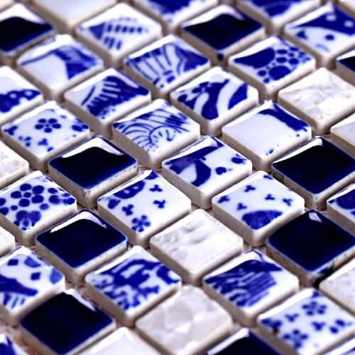 Ceramic blue and white porcelain mosaic HMCM1036 for mesh backing bathroom wall floor kitchen backsplash