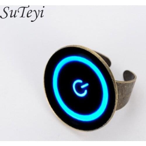 SUTEYI Power Button On Off art picture jewelry Hot selling 1pcs Buttons Switch Power On Off Mens Ring