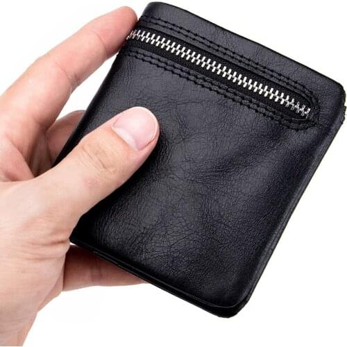 Men Women Zipper Hasp Short Wallet Real Top Layer Cow Leather Cash Pocket Lady Coins Purse Guys Card Holder Bags