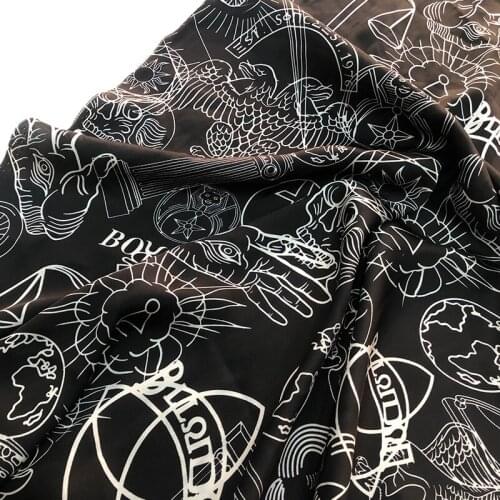 Summer new black bottom balance non-stretch satin custom printed fabric fashion designer fabric for dress European
