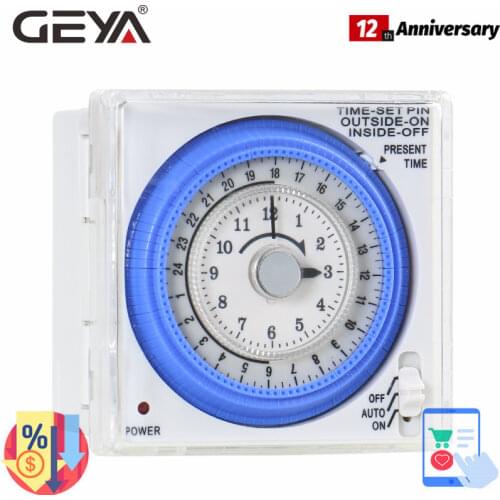 GEYA TB37 Mechanical Din Switch Timer 220V 15 Minute Adjustable Timer Manual or Automatic Control