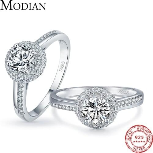 Modian Classic Wedding Ring 100% 925 Sterling Silver Clear Cubic Zirconia Rings For Women Engagement Statement Fine Jewelry