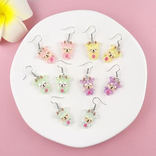 Fashion Cute Cartoon Christmas Elk Resin Earrings For Women 2021 Trend New Egirl Creative Oorbellen Resin Jewelry Accessories
