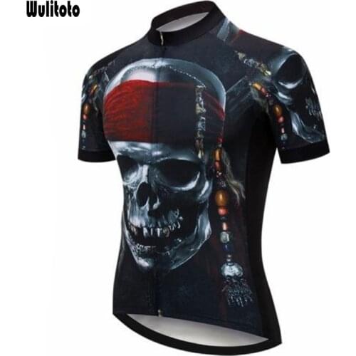 WULITOTO skull black Short Sleeve MTB Breathable Cycling Jersey Bicycle Top Shirt For Men
