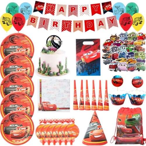 Disney Cars Lightning Mcqueen Theme Happy Birthday Party Decoration Set Disposable Tableware Plate Cup Baby Shower Supplies