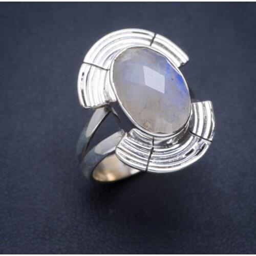 Natural Rainbow Moonstone Handmade Unique 925 Sterling Silver Ring 7.5 A1242