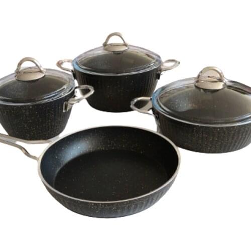 New 2021 Cookware Pot Pan Set 7 Piece black Cooker with Lid Granite Coating Accessory Kitchen Cookware Set Fireproof Nonstick