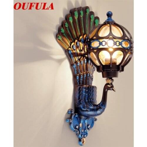 OUFULA Outdoor Wall Sconces Lamp Classical LED Peacock Light Waterproof Home Decorative For Porch