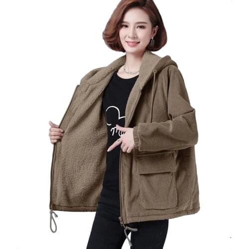 Lambswool Warm CasualCorduroy And Velvet Short Parka Ladies Autumn Winter New Outerwear Plus Size Ladies Hooded Trench Coat 5XL