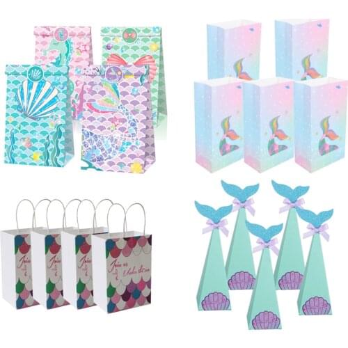 Mermaid Birthday Party Gift bags Popcorn Biscuit Candy Craft Paper Bags Mermaid Tail Gift Boxes Kids Birthday Party Supplies