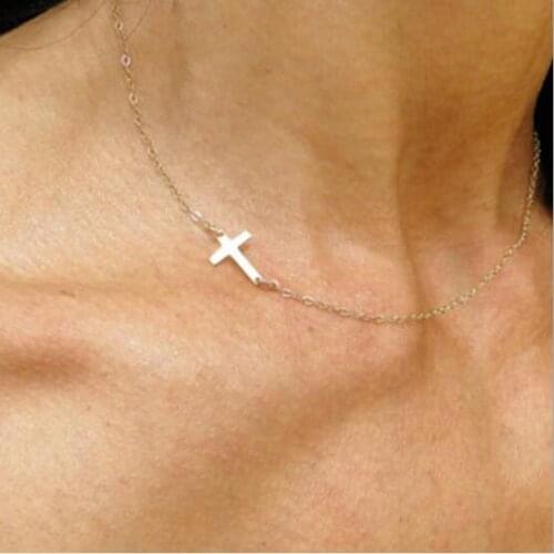 Simple Elegant Cross Choker Necklace Silver Gold color Clavicle Chains Statement Necklace Women Jewelry