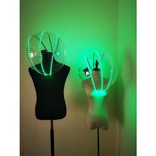 Transparent Acrylic LED Ball color change mask glow helmet light up dj party Cosplay luminous Mirror Ball Disco Mask night club