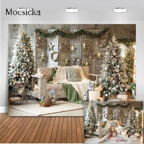 Merry Christmas Backdrop for Photography Living Room Holiday Party Decoration Christmas Tree Bells,Gifts Newborn Kids Backdrop