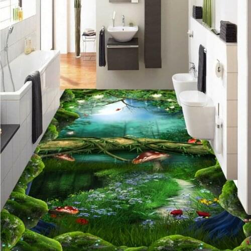 Free Shipping Dream Forest Path Bathroom Kitchen 3D Floor self-adhesive home decoration anti-skidding flooring wallpaper mural