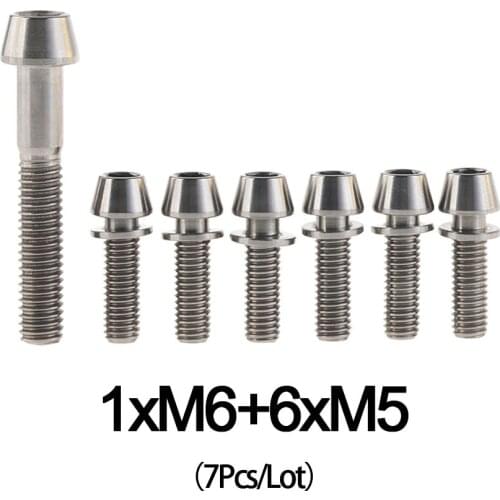 Xingxi 1xM6x35mm Titanium Bolt & 6x M5 x 16 18 20mm Conical Head with Washer Ti Screws for Stems for Bicycle Headset Caps