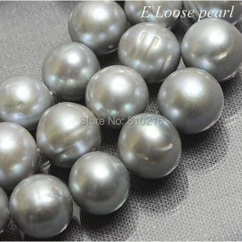 Pearl Jewelry Loose Beads Round Potato Shape Freshwater Pearl Gray Loose Bead 11.5-14mm 15'' Bridal Design Wedding Full Strand