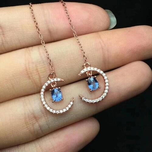 Fashion Moon natural blue sapphire gem drop earrings Natural gemstone drop earrings S925 silver woman party gift fine jewelry
