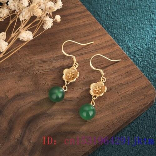 Green Jade Bead Earrings Women Crystal Chalcedony Natural Zircon Amulet Gemstone 925 Silver Jewelry Gifts Fashion