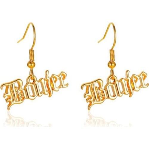 Song Bad and Boujee Series Earrings Simple English Alphabet Drop Earrings for Women Gold Silver Color Hip Hop Party Jewelry Gift