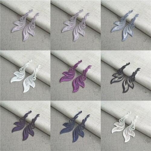 2Pair 2Sizes Exquisite Ivory White Navy Purple National Wind Embroidery Patch Flowers Wedding Motifs Lace Applique Purple BD0536