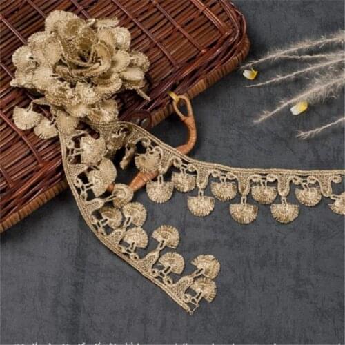 2yards Polyester gold lace embroidery lace handmade DIY wedding skirt dress decorated headdress clothing accessories 4.6cm LA274