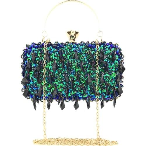 2020 European Women Evening Bag Handmade Peacock Sequins Beaded Day Clutches Handbag Elegant Ladies Phone Purse Messenger Bag